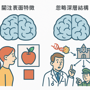 人類大腦有個天生的特性：傾向於關注事物的表面特徵，而非深層結構。