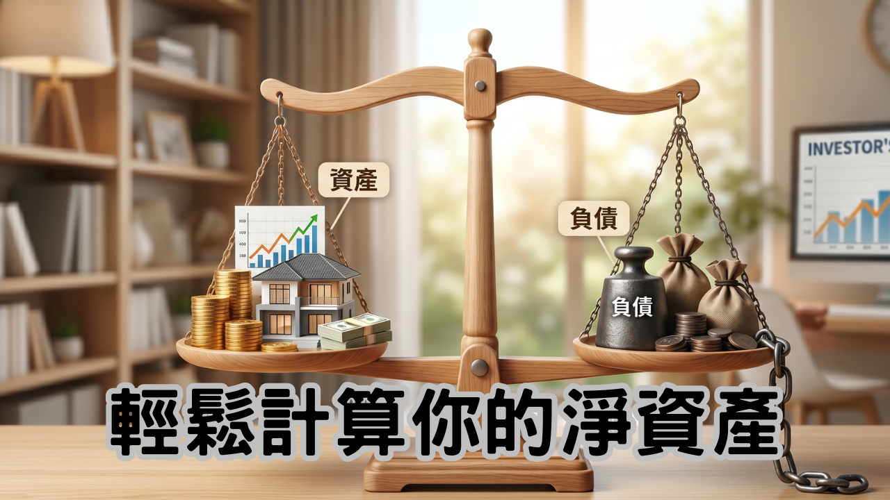 01 淨資產 ＝ 所有資產 − 所有負債。定期盤點能幫助你看清財務位置、找到隱藏漏洞、設定有意義的目標，並追蹤人生進度。 02 財富自由有三個層次（財務安全感 → 財務自主 → 完全財富自由），搭配 4% 法則可以算出你個人版本的財富自由目標數字。 03 本文提供一套「保守低估」的實用計算框架，涵蓋現金、股票、房地產、負債五大類別，讓你在 30 分鐘內完成人生第一次淨資產盤點。